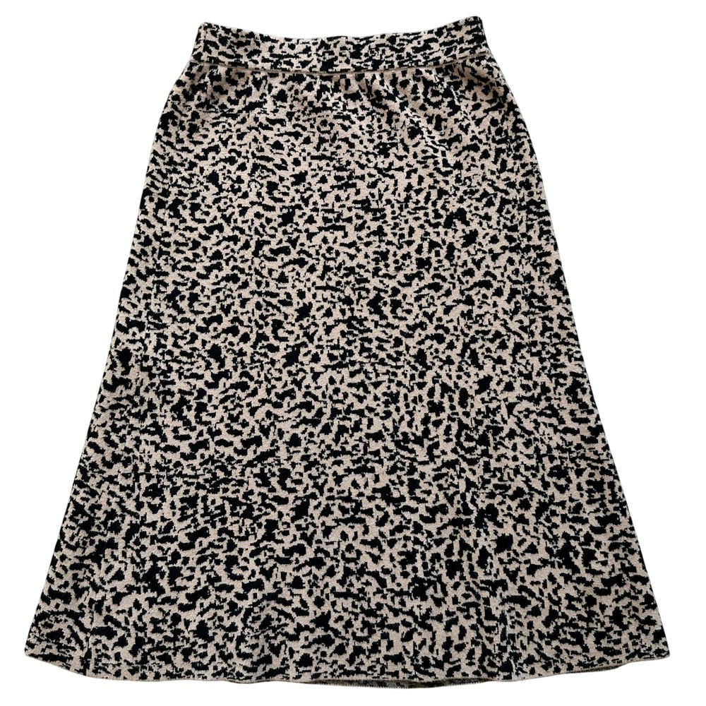 Premise Leopard Print Knit‎ Midi Skirt A-Line Pull-on Elastic Waist Quiet Luxury - Picture 3 of 7